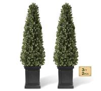 VEVOR Árboles Artificiales Exterior 100 cm, 2 Árboles Topiarios con Macetas | para Puertas, Porches, Escaleras y Pasillos, con Hojas de PE, Forma Cónica y Follaje de Boj para Uso Interior y Exterior