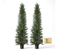 VEVOR Árboles Artificiales Exterior 2438 mm, Juego de 2 Árboles Topiarios | para Decoración, Puertas Altas, Patios, Jardines y Entradas, con Hojas de PE, Diseño Modular, Follaje de Cedro y Macetas