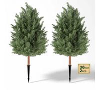 VEVOR Árboles Artificiales Exterior 91 cm, 2 Árboles Topiarios Artificiales para Macetas, Entradas, Caminos, con Hojas de PE, Estacas Integradas y Follaje de Cedro para Decoración Exterior Todo el Año