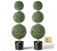 VEVOR Árboles Artificiales Exterior 914 mm, 2 Topiarios de Boj con Macetas | para Puertas, Porches, Escaleras y Pasillos, con Hojas de PE, Forma de Tres Bolas, Follaje Verde y Uso Interior y Exterior