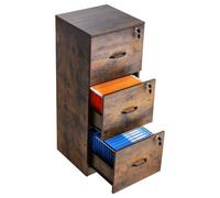 VEVOR Archivador Vertical, Archivador 410 x 400 x 1030mm de 3 Cajones con Cerradura, Barra de Suspensión Ajustable de 2 Niveles para Archivos de Tamaño A4/Carta/Legal para Oficina, Marrón y Negro