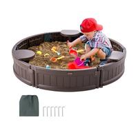 VEVOR Caja de Arena con Tapa Areno de HDPE Redondo de 120 x 23 cm con 3 Asientos en Las Esquinas y Revestimiento Inferior para Niños de 3 a 12 Años para Patio al Aire Libre, Playa, Parque, Marrón