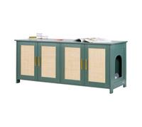 VEVOR Muebles de Baño Oculto para 2 Gatos 1,19 x 0,5 x 0,55 m Casa de Inodoro para Gatos con Puertas Decoradas de Ratán Armario de Madera para Ocultar las Cajas de Arena para Gatos, Color Natural