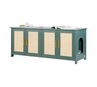 VEVOR Arenero para Gatos, 1200 x 450 x 500 mm, Caja de Arena para Gatos, con 4 Puertas de Ratán y 2 Entradas, Mueble para Interior, Apto para la Mayoría de Areneros, Carga 68 kg, Color Verde