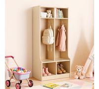 VEVOR Armario de Abrigos para Niños 2 Secciones, Organizador de Madera con 4 Ganchos, Armario con 4 Cubículos de Almacenamiento para Hogar, Guardería, Escuela, Preescolar, 114,7 x 31,7 x 90,8 cm