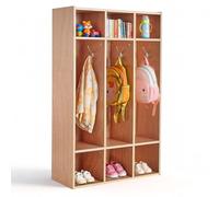 VEVOR Armario de Abrigos para Niños 3 Secciones, Organizador de Madera con 6 Ganchos, Armario con 6 Cubículos de Almacenamiento para Hogar, Guardería, Escuela, Preescolar, 69,8 x 31,5 x 116 cm