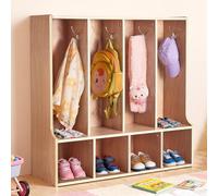 VEVOR Armario de Abrigos para Niños 4 Secciones, Organizador de Madera con 8 Ganchos, Armario con 4 Cubículos de Almacenamiento para Hogar, Guardería, Escuela, Preescolar, 92 x 31,7 x 90,6 cm