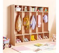 VEVOR Armario de Abrigos para Niños 5 Secciones, Organizador de Madera con 10 Ganchos, Armario con 10 Cubículos de Almacenamiento para Hogar, Guardería, Escuela, Preescolar, 136,9 x 33 x 120,9 cm