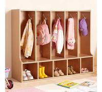 VEVOR Armario de Abrigos para Niños 5 Secciones, Organizador de Madera con 10 Ganchos, Armario con 5 Cubículos de Almacenamiento para Hogar, Guardería, Escuela, Preescolar, 114,7 x 31,7 x 90,8 cm