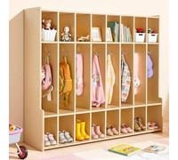 VEVOR Armario de Abrigos para Niños 8 Secciones, Organizador de Madera con 16 Ganchos, Armario con 16 Cubículos de Almacenamiento para Hogar, Guardería, Escuela, Preescolar, 137 x 35,5 x 118,7 cm