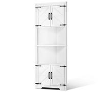 VEVOR Armario de Almacenamiento de Esquina de 685 x 360 x 1710 mm, Armario de Almacenamiento Estilo Granja de 6 Niveles con 4 Puertas de Madera y Estantes Ajustables para Sala de Estar, Cocina, Blanco