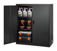 VEVOR Armario de Almacenamiento Metálico de 3 Niveles para Garaje, con Estantes Ajustables, 2 Puertas Magnéticas y 2 Llaves, Apto para Despensa, Almacén y Sótano, Color Negro, 90 x 45 x 106 cm