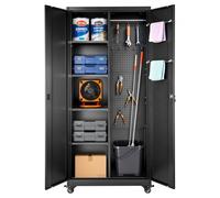 VEVOR Armario de Almacenamiento Metálico de 5 Niveles, con Ruedas, Estantes Ajustables, 2 Puertas Magnéticas, Barra para Ropa y Ganchos, Apto para Despensa, Almacén y Sótano, 80 x 40 x 179,5 cm
