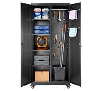 VEVOR Armario de Almacenamiento Metálico de 5 Niveles, con Ruedas, Estantes Ajustables, 2 Puertas Magnéticas, Barra para Ropa y Ganchos, Apto para Despensa, Almacén y Sótano, 80 x 40 x 179,5 cm