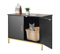 VEVOR Armario de Almacenamiento para Arenero de Gatos, con Patas de Metal, para la Mayoría de Areneros, para Sala de Estar, 700 x 450 x 545 mm, Carga Máxima Peso de 60 kg, Color Negro y Dorado