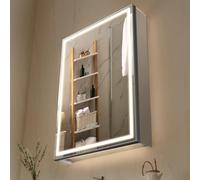 VEVOR Armario de Baño con Espejo de 2 Caras 50 x 12,5 x 70 cm para Empotrar o Montar en Pared Gabinete de Espejo de Iluminación LED Regulable en 3 Colores, Función Antivaho, Estantes Ajustables