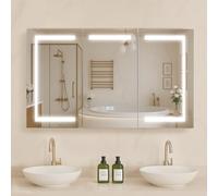 VEVOR Armario de Baño con Espejo y Luz 100 x 13 x 60 cm para Montar en Pared, con LED Regulable en 3 Colores, Espejo de Cristal Templado, Función de Memoria, 2 Estantes Ajustables, Enchufes y USB