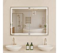VEVOR Armario de Baño con Espejo y Luz 60 x 13 x 80 cm Montaje en Pared con LED Regulable en 3 Colores, Espejo de Cristal Templado, Función de Memoria, Estantes Ajustables, con Enchufes y USB
