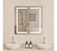 VEVOR Armario de Baño con Espejo y Luz 65 x 65 cm para Empotrar o Montar en Pared Gabinete de Espejo de Iluminación LED Regulable en 3 Colores Función Antivaho Estantes Ajustables Cierre Silencioso