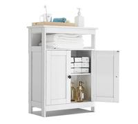 VEVOR Armario de Baño de 3 Niveles de Almacenamiento de Madera con 2 Puertas y Estante Ajustable, Moderno e Independiente, para Toallas, Papel Higiénico, Cosméticos y Artículos de Ducha, Blanco