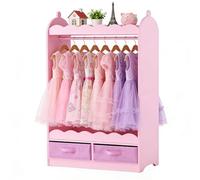 VEVOR Armario de Disfraces para Niños con Espejo, Perchero Infantil con Cajones, Organizador de Ropa, Mueble de Madera Estilo Cuento de Hadas con Barra y Compartimentos para Dormitorio, Juegos, Rosa
