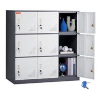 VEVOR Armario de metal para empleados, gabinete de 9 puertas con ranura para tarjetas, casilleros de acero gris para empleados con llaves, capacidad de carga de 66 libras para oficina, hogar, escuela