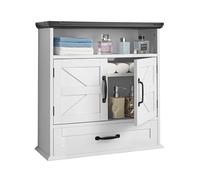 VEVOR Armario de Pared para Baño, con 2 Puertas y Estantes Ajustables, 3 Niveles, Armario Colgante para Baño con Compartimento Abierto y Cajones para Cocina e Inodoro, 610 x 230 x 637 mm, Blanco