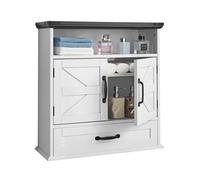 VEVOR Armario de Pared para Baño, con 2 Puertas y Estantes Ajustables, 3 Niveles, Armario Colgante para Baño con Compartimento Abierto y Cajones para Cocina e Inodoro, 610 x 230 x 637 mm, Blanco