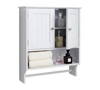 VEVOR Armario de Pared para Baño, con 2 Puertas y Estantes Ajustables, Armario de Almacenamiento Colgante con Divisor Abierto y Toallero para Inodoro, Lavadero, Cocina, 590 x 200 x 700 mm, Blanco