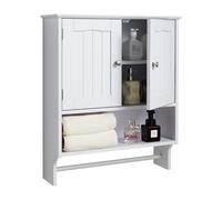 VEVOR Armario de Pared para Baño, con 2 Puertas y Estantes Ajustables, Armario de Almacenamiento Colgante con Divisor Abierto y Toallero para Inodoro, Lavadero, Cocina, 590 x 200 x 700 mm, Blanco
