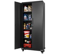 VEVOR Armario Metálico de Almacenamiento, 80 x 40 x 184,5 cm, Armario Multifuncional, con Ruedas Puertas Magnéticas Llaves Estantes Ajustables, Antivuelco, Mueble Archivador para Oficina Garaje Hogar