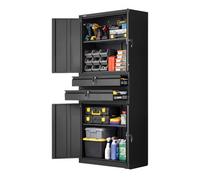 VEVOR Armario Metálico para Garaje 76 x 38 x 180 cm con Patas Niveladoras, 4 Puertas, 2 Cajones, Cerradura, Estantes Ajustables, Capacidad de Carga 81,5kg por Estante para Hogar Oficina Almacenamiento