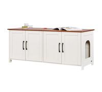 VEVOR Armario para Arenero Madera a Gatos, Inodoro Interior, 4 Puertas, 2 Entradas, Compatible con la Mayoría de Areneros, 120 x 45 x 50 cm, Carga Superior 60 kg e Inferior 45 kg, Marrón y Blanco