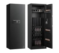 VEVOR Armario para Armas Largas con Cerradura con Contraseña, Caja Fuerte para 6-8 Rifles con 3 Compartimentos para Munición y 2 Estantes Ajustables, 48 x 34,8 x 132 cm, (Requiere Ensamblaje)