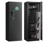 VEVOR Armario para Armas Largas con Cerradura de Huellas Dactilares y Contraseña, Caja Fuerte para 8-10 Rifles con 3 Compartimentos para Pistolas y Soportes Ajustables, 40 x 45 x 140 cm, Negro