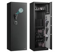 VEVOR Armario para Armas Largas con Cerradura de Huellas Dactilares y Contraseña, Caja Fuerte para 8-10 Rifles con 3 Compartimentos para Pistolas y Soportes Ajustables, 40 x 45 x 140 cm, Negro