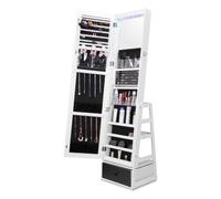 VEVOR Armario para Joyas con Espejo Giratorio de 360°, Organizador de Espejos 390 x 367 x 1600 mm para Joyas con Cerradura y Espejo de Cuerpo Entero, Forro de Terciopelo, Luz LED, Cajón, Blanco