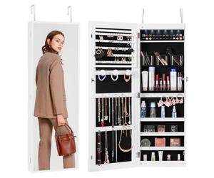 VEVOR Armario para Joyas de 108 cm de Alto con Cerradura y Espejo de Cuerpo Entero, Armario de Joyas con Espejo para Montaje en Pared o Puerta con Luces LED Interiores y Forro de Terciopelo, Blanco