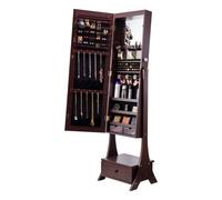 VEVOR Armario para Joyas de 41 x 36 x 157 cm con Espejo, Organizador de Espejos de Joyas con Cerradura y Espejo de Cuerpo Entero, Forro de Terciopelo, Luz LED, Cajón para Joyas, valores, Marrón