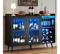 VEVOR Armario para Vinos 120 x 40 x 90 cm, Estantería para Vino con Espacio de Almacenamiento, Soporte para Copas, Brillo LED Ajustable, Correa Antivuelco, para Cocina, Sala de Estar, Comedor, Negro