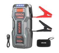 VEVOR Arrancador de Batería 3000A Pico 16000mAh, Arrancador de Baterías de Coche 12 V, Diésel 7L, Gasolina 9L, Linterna 3 Modos, Banco de Energía Portátil USB, 12 Protecciones para Camión Barco Moto