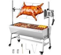 VEVOR Asador Giratorio Eléctrico 7 Niveles de Altura, Capacidad de Carga de 60 kg, Motor de 38 W, de Acero Inoxidable, con Ruedas, Rotación Suave de 360°, Parrilla para Fiestas, Barbacoas, Acampadas