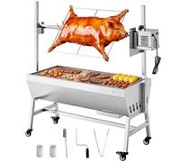 VEVOR Asador Giratorio Eléctrico 7 Niveles de Altura, Capacidad de Carga de 60 kg, Motor de 38 W, de Acero Inoxidable, con Ruedas, Rotación Suave de 360°, Parrilla para Fiestas, Barbacoas, Acampadas