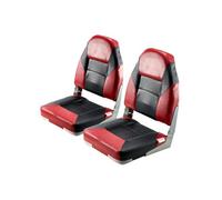 VEVOR Asiento de Barco con Respaldo Alto 2 Piezas Silla de Barco de Pesca Plegable con Cojín de Esponja Espesa y Cuero de PVC Impermeable Asiento de Bote Abatible para Barcos, Yates, Negro y Rojo