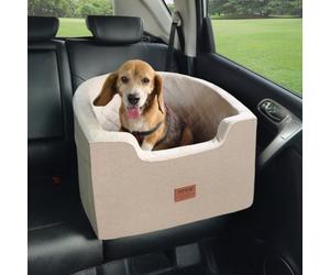VEVOR Asiento de Coche para Perros 25 kg Asiento Elevado Impermeable para Mascotas con Respaldo Bolsillo de Almacenamiento Correa de Seguridad con Clip Acolchado de Esponja para Coche, Marrón
