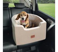 VEVOR Asiento de Coche para Perros 25 kg Asiento Elevado Impermeable para Mascotas con Respaldo Bolsillo de Almacenamiento Correa de Seguridad con Clip Acolchado de Esponja para Coche, Marrón