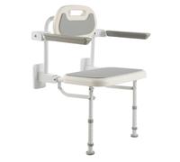 VEVOR Asiento de Ducha Abatible HDPE, Silla de Ducha Plegable Montaje en Pared con Respaldo, Reposabrazos y Patas Antideslizantes, Marco de Acero Inoxidable, Carga de 150 kg, para Adultos, Mayores