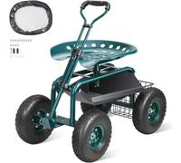 VEVOR Asiento de Jardín con Ruedas Taburete de Jardinería Giratorio de 360° con Ruedas Inflables Carro de 25,4cm con Asiento 760x450x960 mm Mango Extensible Bandeja de Herramientas para Patio Exterior
