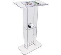 VEVOR Atril de Conferencia 68,5x33x120 cm Podio de Presentación Acrílico Parte Superior Inclinada con Estante de Almacenamiento Atril de Pie para Presentación Recepción Oficina Escuela, Transparente