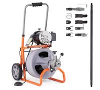 VEVOR Desbloqueador de tuberías eléctrico máquina de limpieza de tuberías con ruedas 30m x 0,95cm limpiador de tuberías con alimentación automática accionamiento por pie neumático para tuberías 5-10cm